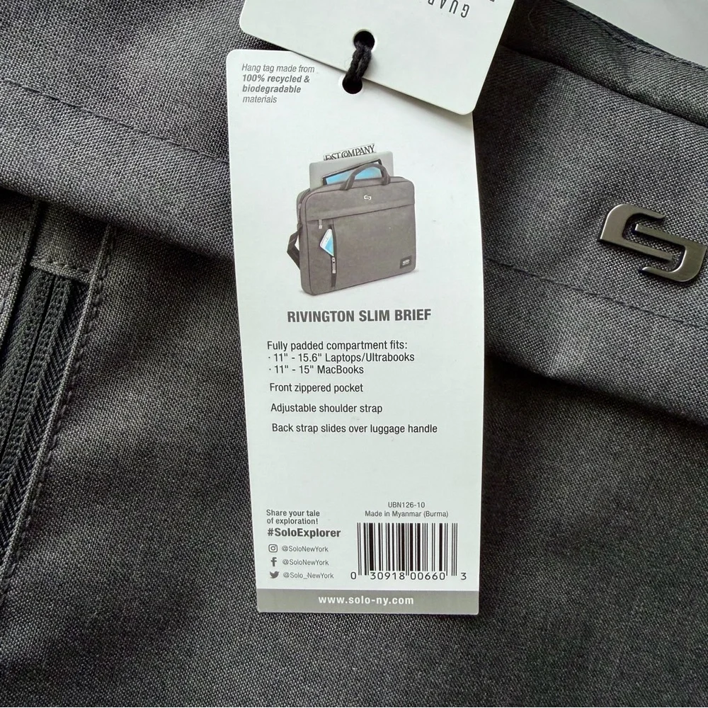 NWT•Solo New York•Rivington Slim Brief•Accommodates a 15.6”Laptop + 15” MacBook